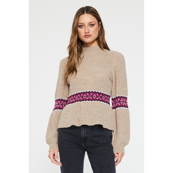 Dear John Denim Felicia Peplum‎ Long Sleeve Sweater Fall Fawn - Size XL - Picture 7 of 9